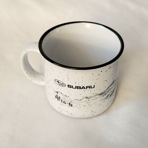 Subaru Coffee Mug Cup Mountain Scene Ceramic 15 Oz black and white speckled